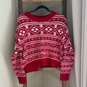 American Eagle Outfitters Red and White Patterned Sweater